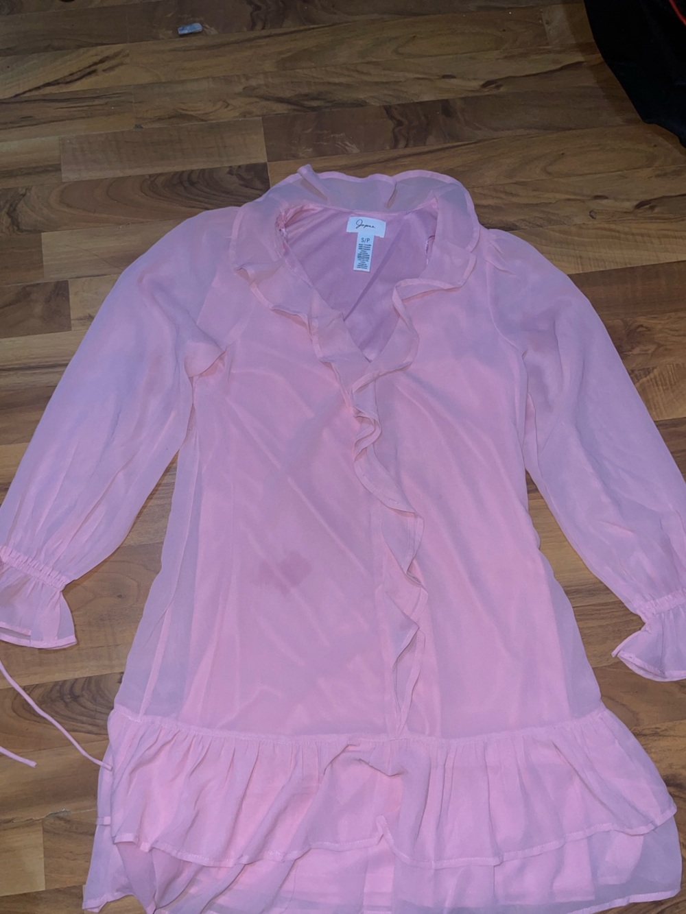 Light Pink Ruffle-Front Long Sleeve Dress - Picture 3 of 3